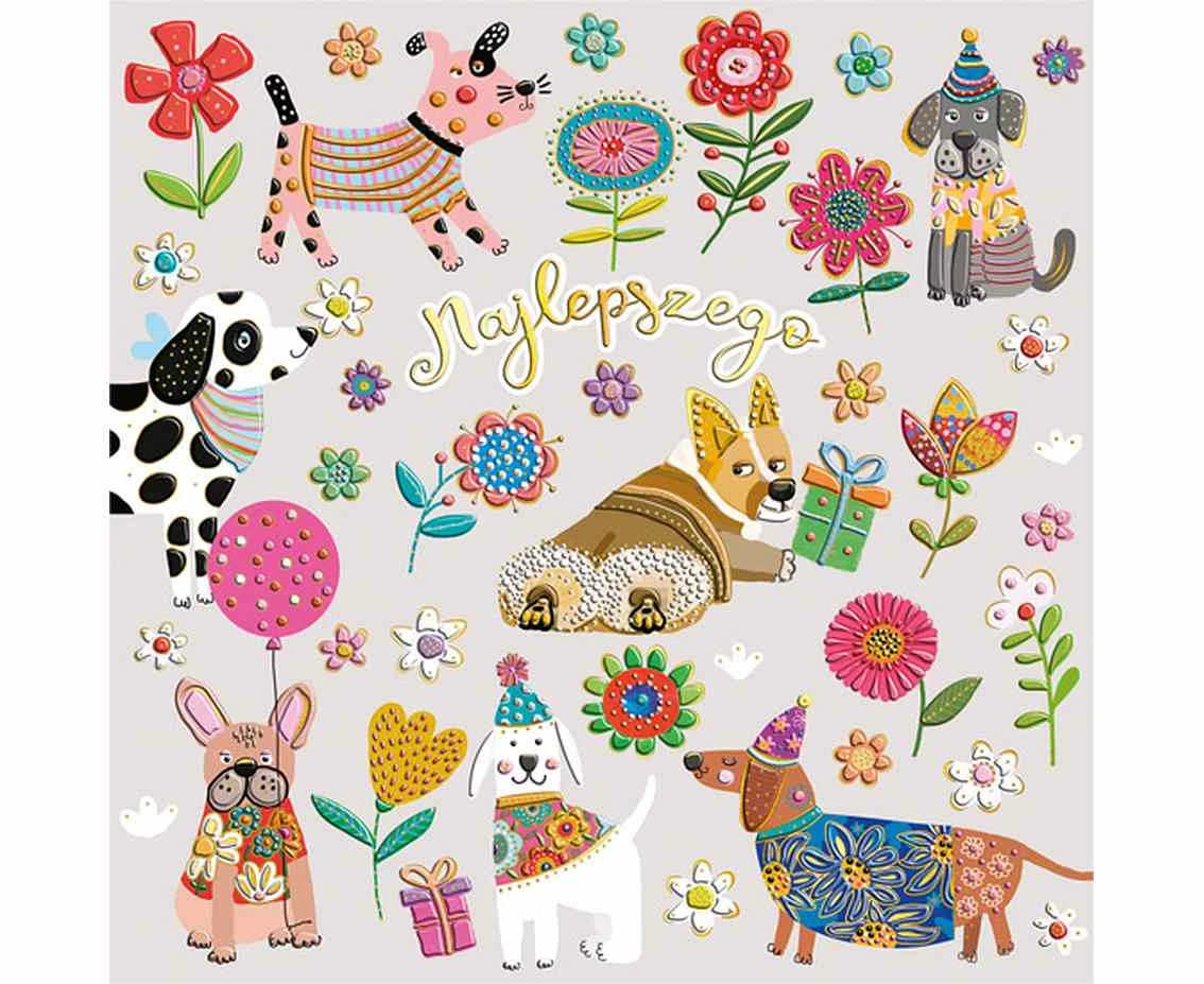 Greeting card kw dogs in flowers, 1 pc.